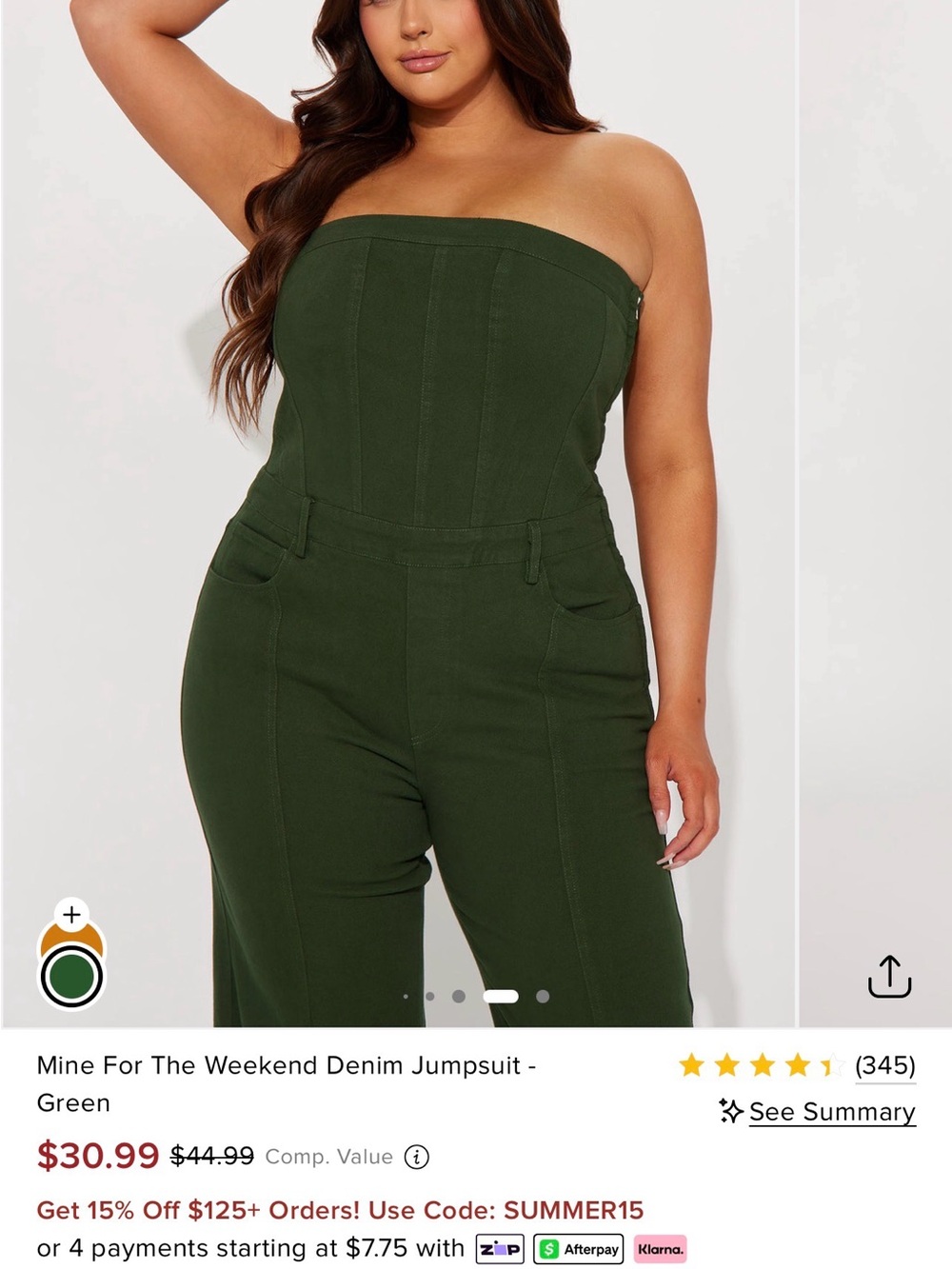 Fashion Nova Olive Strapless Denim Jumpsuit